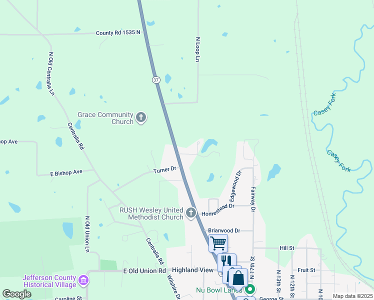 map of restaurants, bars, coffee shops, grocery stores, and more near 12000 Salem Road in Mount Vernon