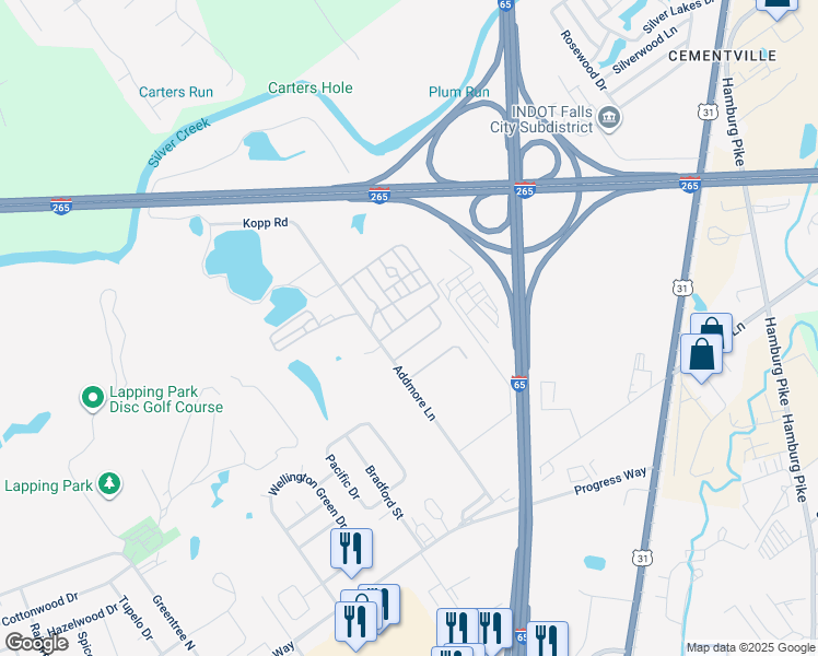 map of restaurants, bars, coffee shops, grocery stores, and more near 125 Ashton Avenue in Clarksville