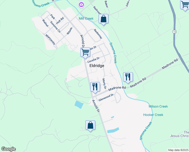 map of restaurants, bars, coffee shops, grocery stores, and more near 918 Jane Court in Glen Ellen