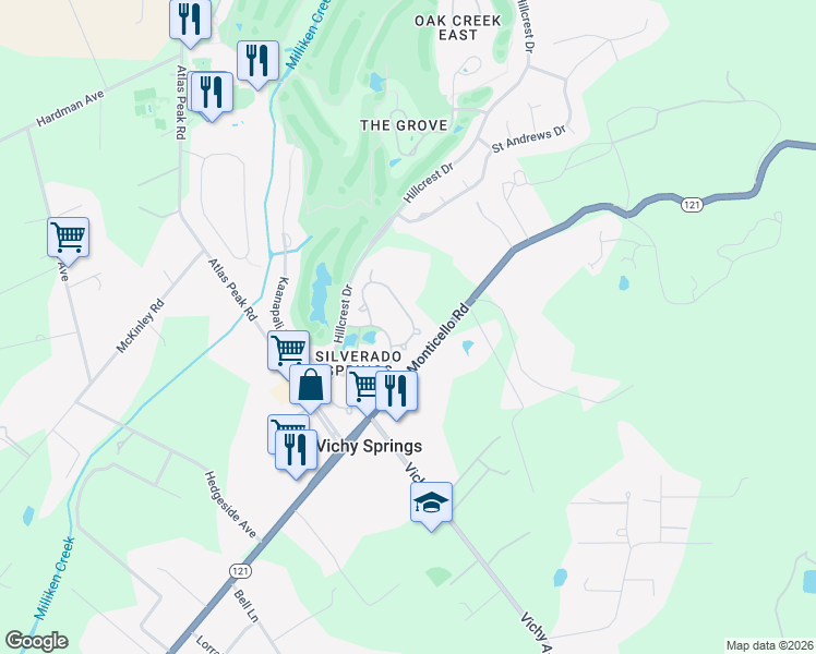 map of restaurants, bars, coffee shops, grocery stores, and more near 260 Silverado Springs Drive in Napa