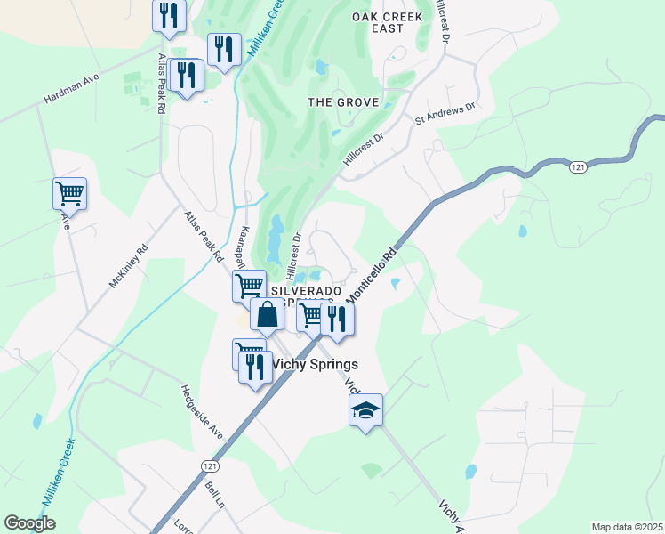 map of restaurants, bars, coffee shops, grocery stores, and more near 260 Silverado Springs Drive in Napa
