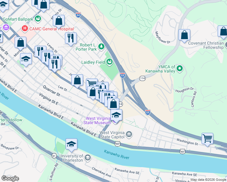 map of restaurants, bars, coffee shops, grocery stores, and more near 461 Carolina Street in Charleston
