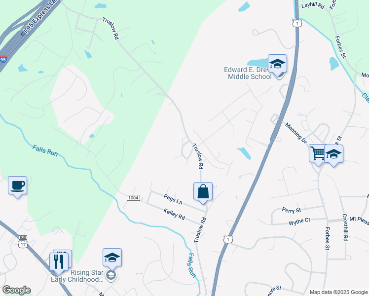 map of restaurants, bars, coffee shops, grocery stores, and more near 58 Schooler Loop in Fredericksburg