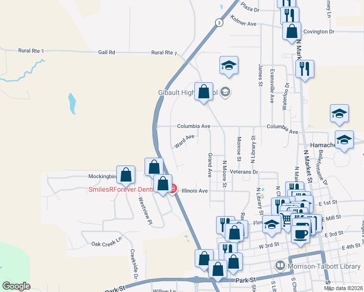 map of restaurants, bars, coffee shops, grocery stores, and more near 724 Ward Avenue in Waterloo