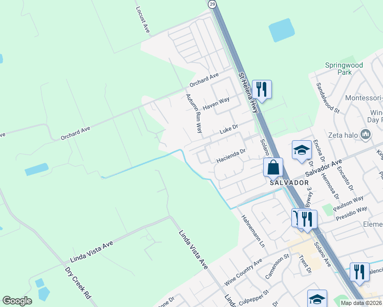 map of restaurants, bars, coffee shops, grocery stores, and more near 20A Cabana Drive in Napa