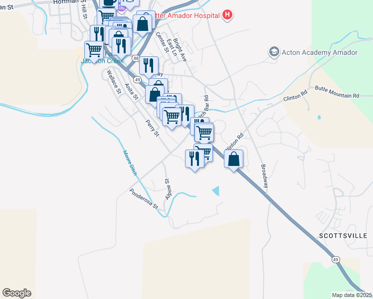 map of restaurants, bars, coffee shops, grocery stores, and more near 210 French Bar Road in Jackson