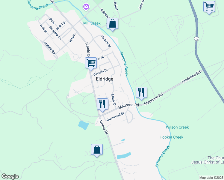 map of restaurants, bars, coffee shops, grocery stores, and more near 15390 Marty Drive in Glen Ellen