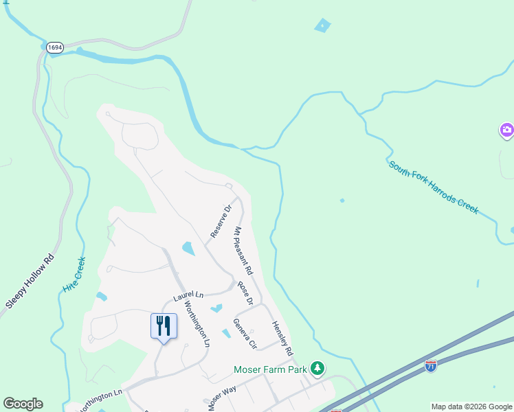map of restaurants, bars, coffee shops, grocery stores, and more near 5905 Mount Pleasant Road in Prospect