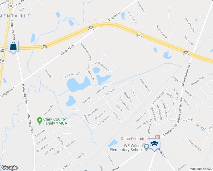 map of restaurants, bars, coffee shops, grocery stores, and more near 3005 Perimeter Drive in Jeffersonville