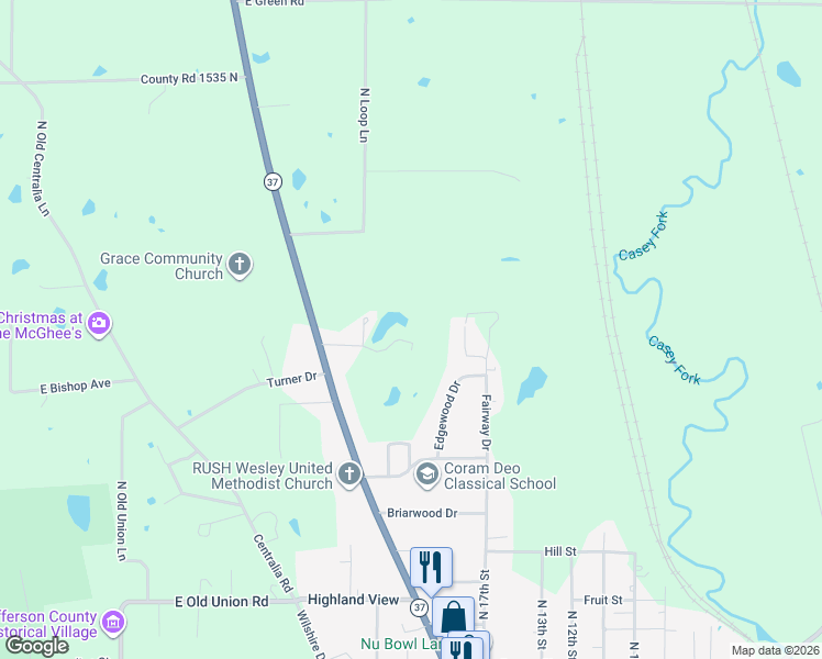 map of restaurants, bars, coffee shops, grocery stores, and more near 12524 East Lakewood Drive in Mount Vernon