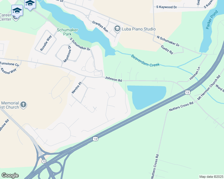 map of restaurants, bars, coffee shops, grocery stores, and more near 1104 Caleb's Way in Salisbury