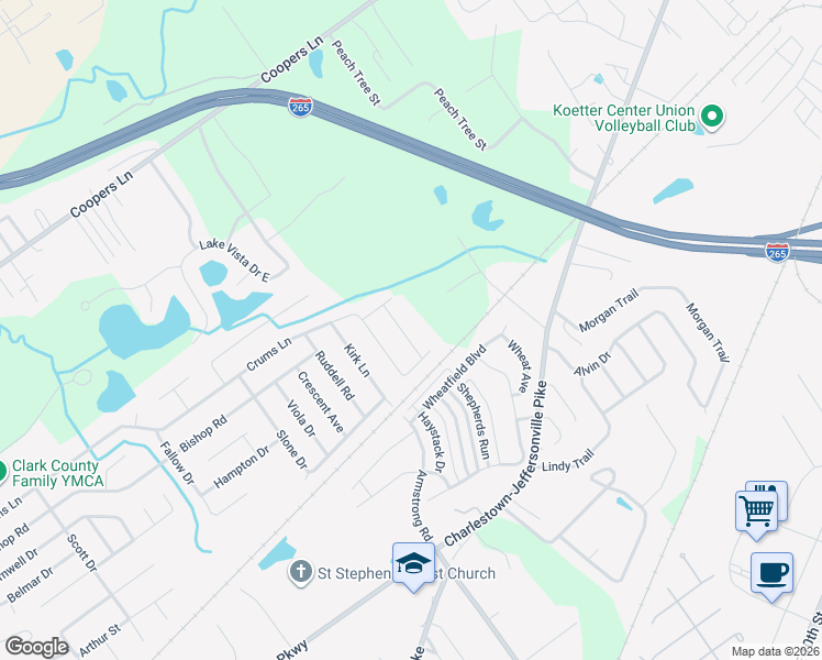 map of restaurants, bars, coffee shops, grocery stores, and more near 4506 Golden Crest Drive in Jeffersonville