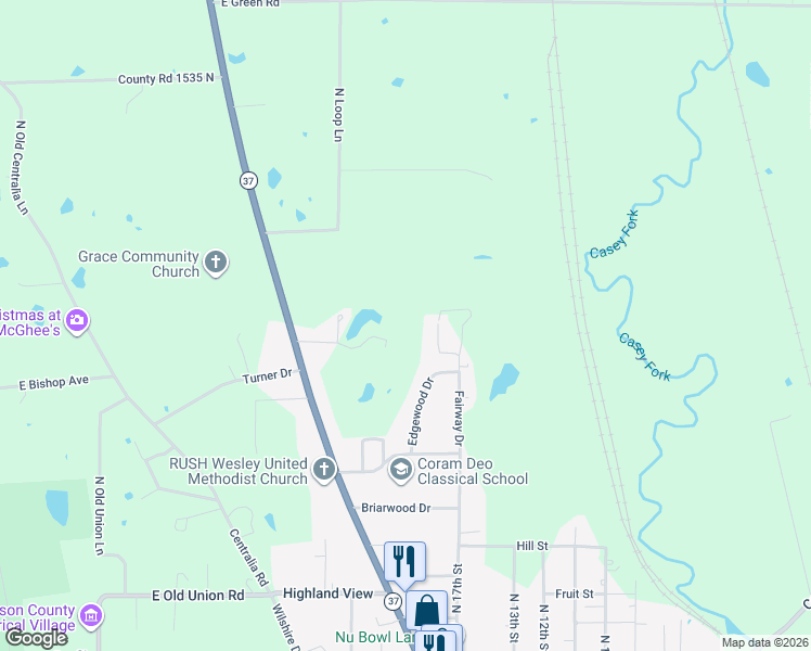 map of restaurants, bars, coffee shops, grocery stores, and more near 12524 East Lakewood Drive in Mount Vernon