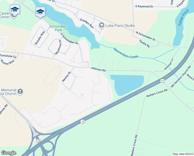 map of restaurants, bars, coffee shops, grocery stores, and more near 1104 Caleb's Way in Salisbury