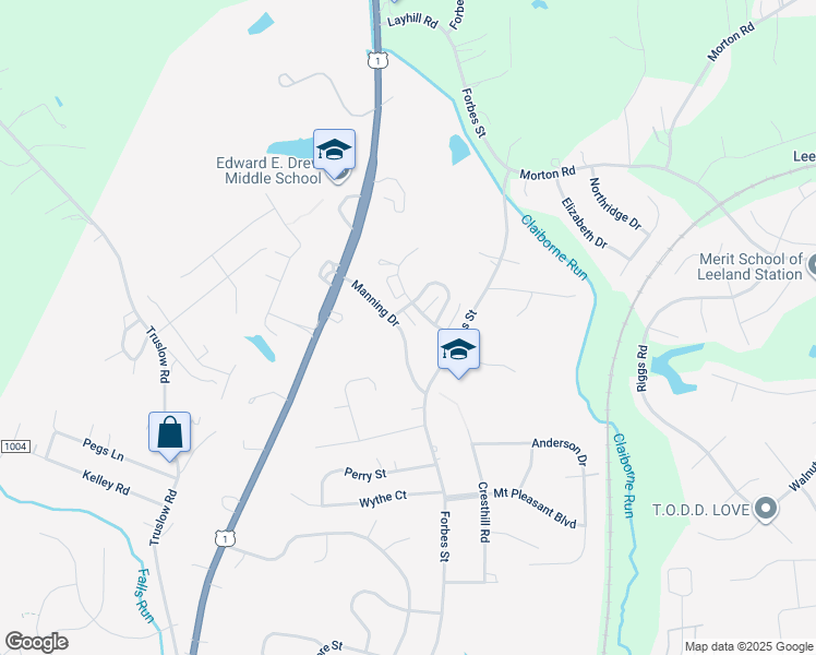 map of restaurants, bars, coffee shops, grocery stores, and more near 1016 Manning Drive in Fredericksburg