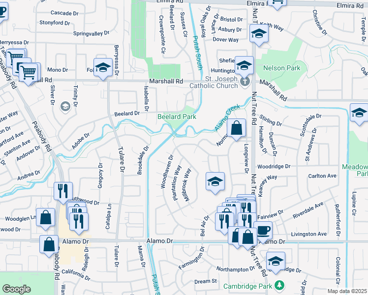 map of restaurants, bars, coffee shops, grocery stores, and more near 118 Greenwich Circle in Vacaville