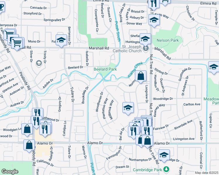 map of restaurants, bars, coffee shops, grocery stores, and more near 118 Greenwich Circle in Vacaville