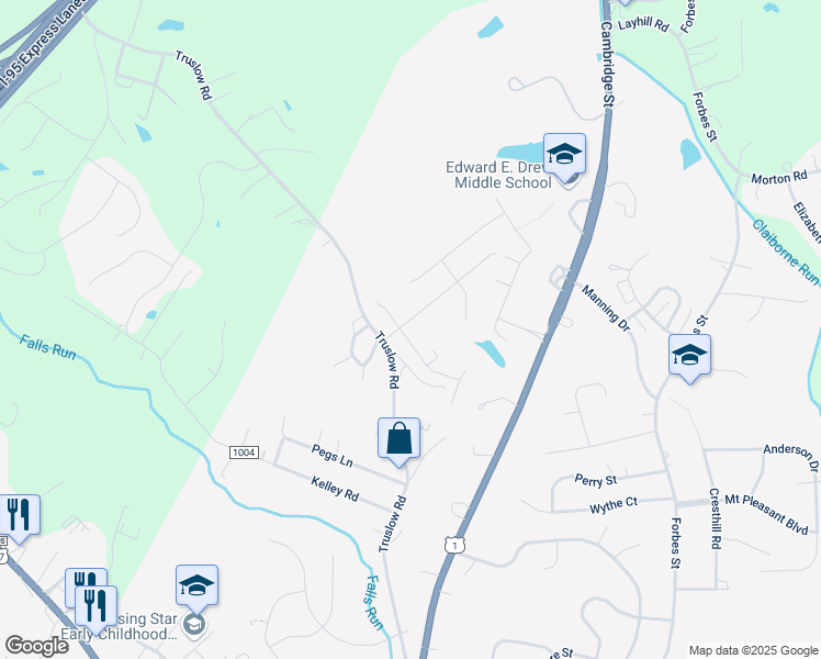 map of restaurants, bars, coffee shops, grocery stores, and more near 20 Bayside Drive in Fredericksburg