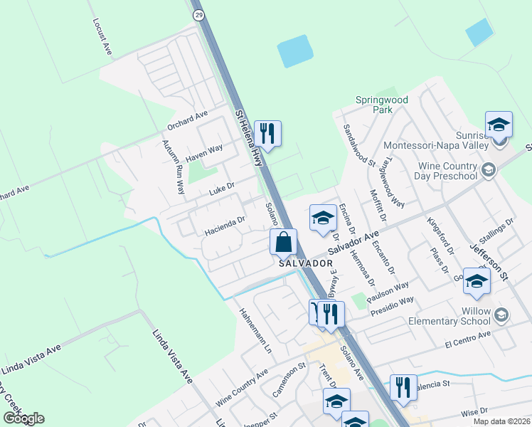 map of restaurants, bars, coffee shops, grocery stores, and more near 2 Newell Circle in Napa