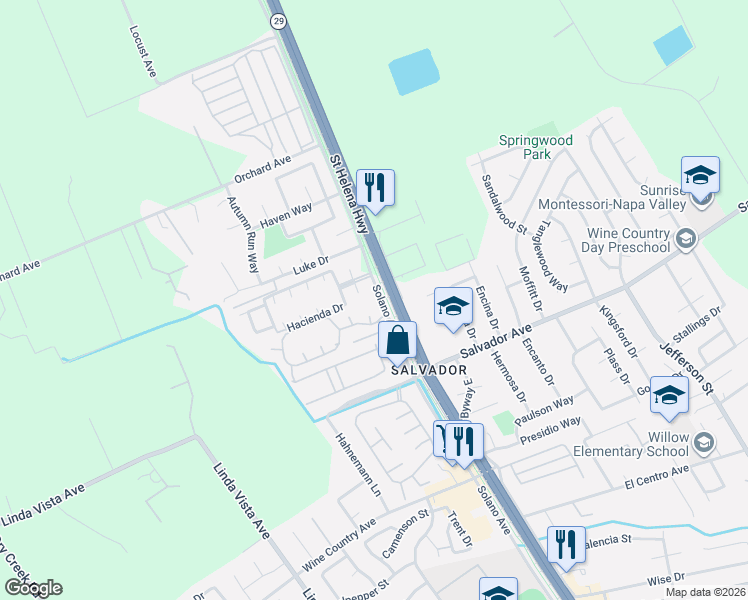 map of restaurants, bars, coffee shops, grocery stores, and more near 2 Newell Circle in Napa