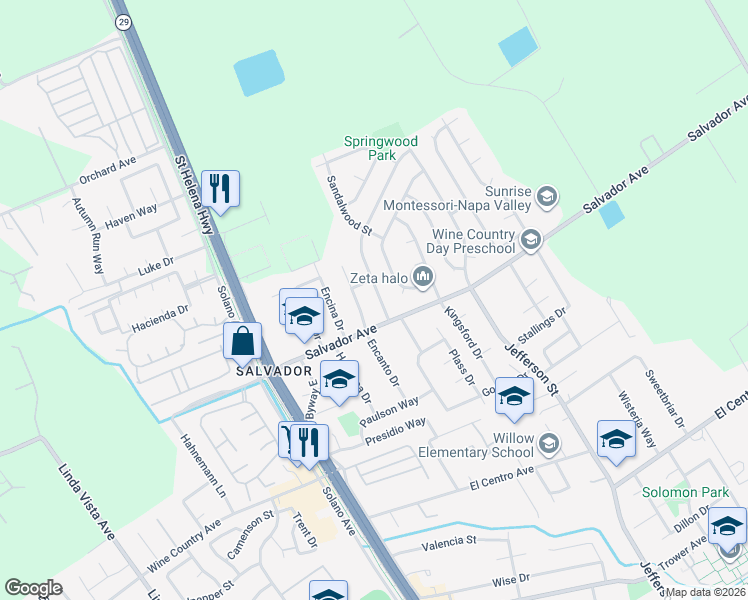 map of restaurants, bars, coffee shops, grocery stores, and more near 4413 Moffitt Drive in Napa