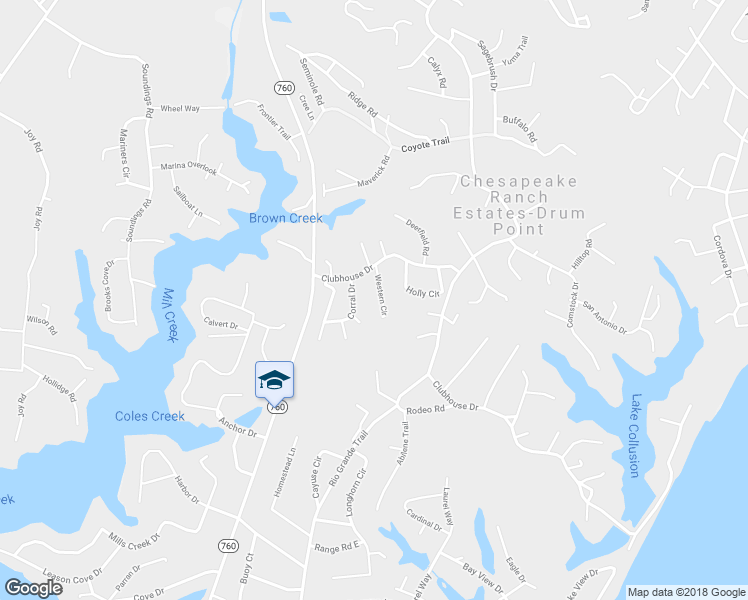 map of restaurants, bars, coffee shops, grocery stores, and more near 12639 Western Circle in Lusby