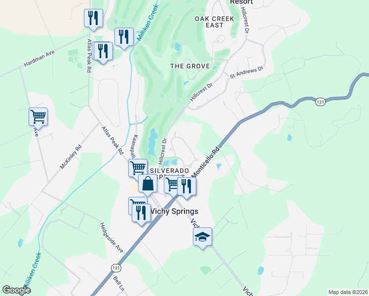 map of restaurants, bars, coffee shops, grocery stores, and more near 260 Silverado Springs Drive in Napa