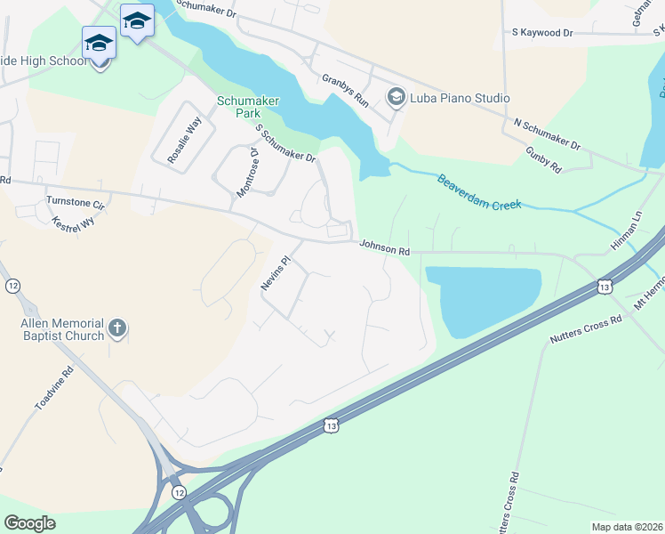 map of restaurants, bars, coffee shops, grocery stores, and more near 1101 Catherell Court in Salisbury