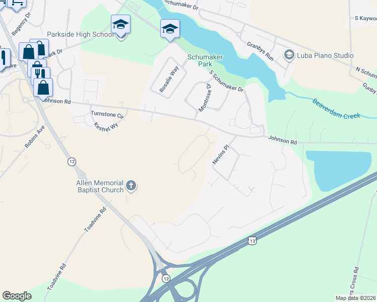 map of restaurants, bars, coffee shops, grocery stores, and more near 1055 Turnstone Circle in Salisbury
