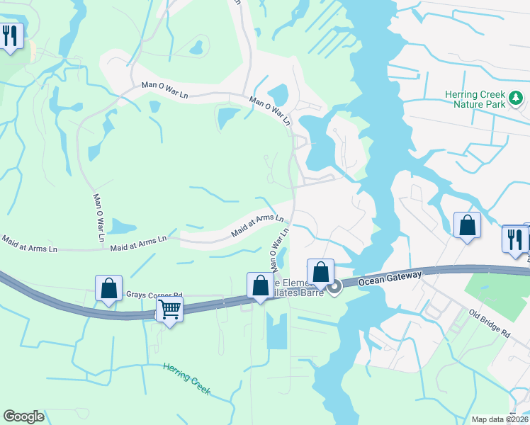 map of restaurants, bars, coffee shops, grocery stores, and more near 11761 Maid at Arms Lane in Berlin