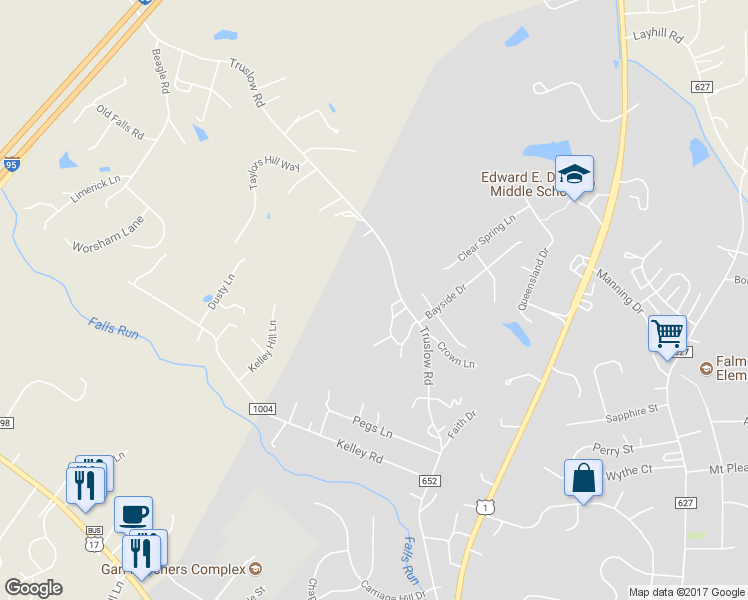 map of restaurants, bars, coffee shops, grocery stores, and more near 277 Truslow Road in Fredericksburg
