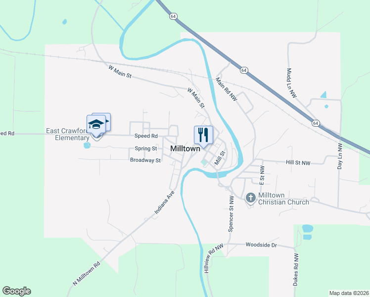 map of restaurants, bars, coffee shops, grocery stores, and more near in Milltown