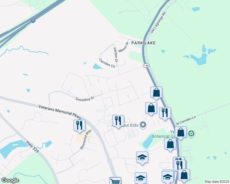 map of restaurants, bars, coffee shops, grocery stores, and more near 6500 Matalin Place in Crestwood