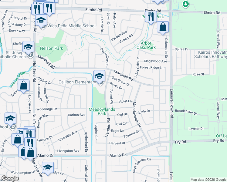 map of restaurants, bars, coffee shops, grocery stores, and more near 890 Sonnet Drive in Vacaville
