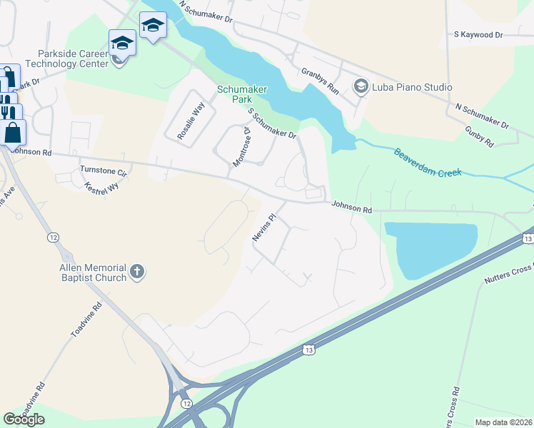 map of restaurants, bars, coffee shops, grocery stores, and more near 966 Johnson Road in Salisbury