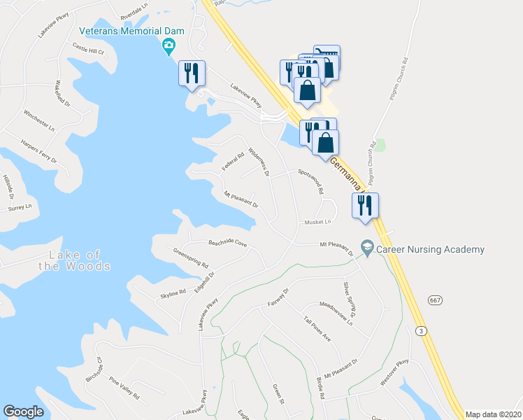 map of restaurants, bars, coffee shops, grocery stores, and more near 303 Mount Pleasant Drive in Locust Grove