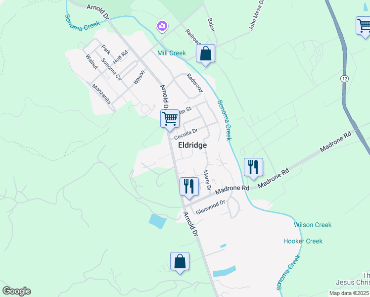 map of restaurants, bars, coffee shops, grocery stores, and more near in Eldridge