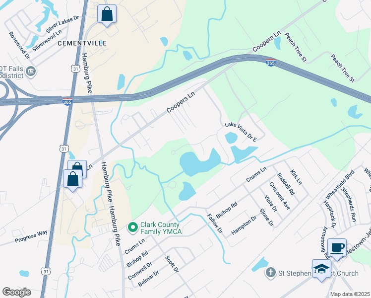 map of restaurants, bars, coffee shops, grocery stores, and more near 2710 Amber Waves Drive in Jeffersonville
