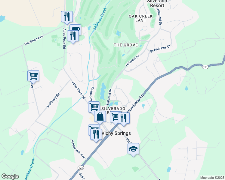 map of restaurants, bars, coffee shops, grocery stores, and more near 340 Troon Court in Napa