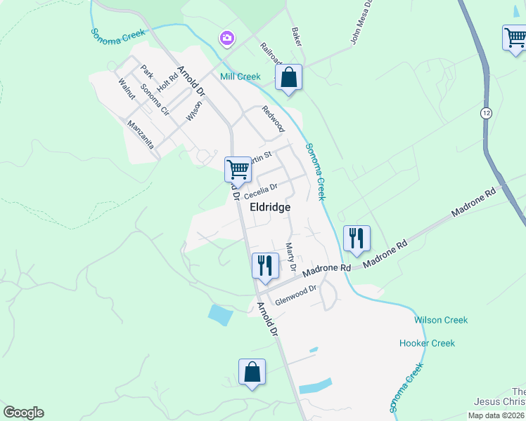 map of restaurants, bars, coffee shops, grocery stores, and more near in Eldridge