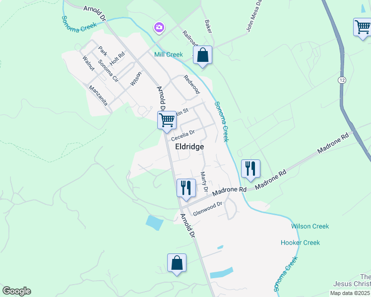 map of restaurants, bars, coffee shops, grocery stores, and more near in Eldridge