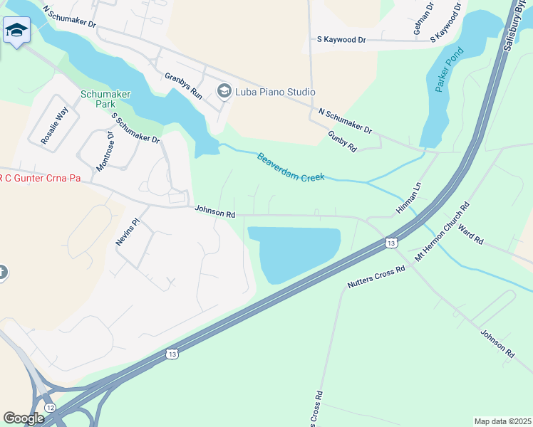 map of restaurants, bars, coffee shops, grocery stores, and more near 1219 Johnson Road in Salisbury