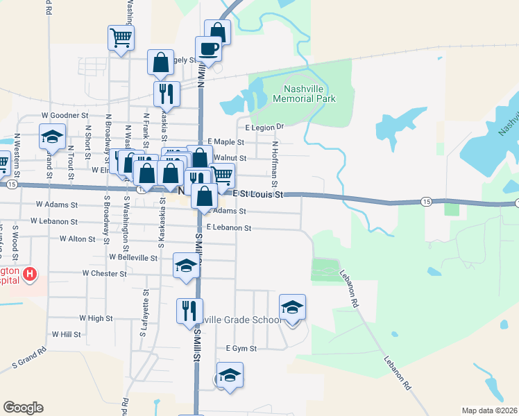 map of restaurants, bars, coffee shops, grocery stores, and more near 615 East Adams Street in Nashville