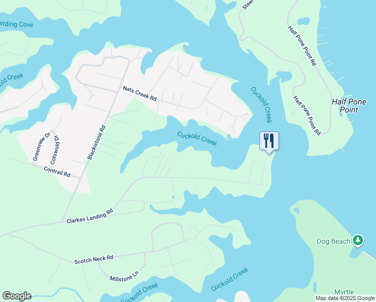map of restaurants, bars, coffee shops, grocery stores, and more near 45216 Clarkes Landing Road in Hollywood