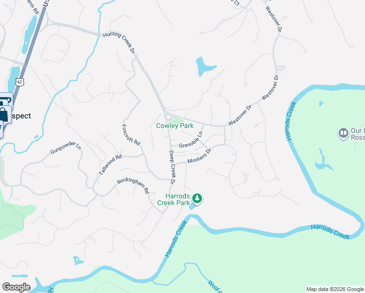 map of restaurants, bars, coffee shops, grocery stores, and more near 7812 Grenoble Lane in Prospect