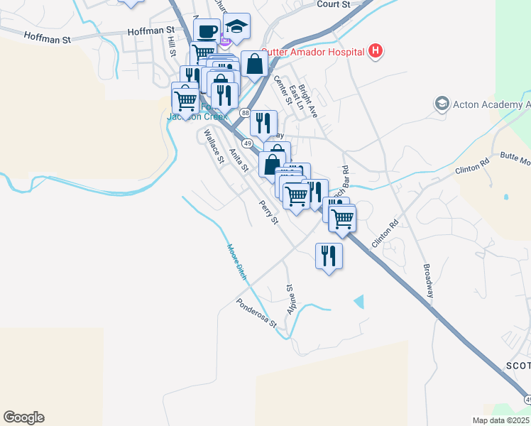 map of restaurants, bars, coffee shops, grocery stores, and more near 417 Perry Street in Jackson