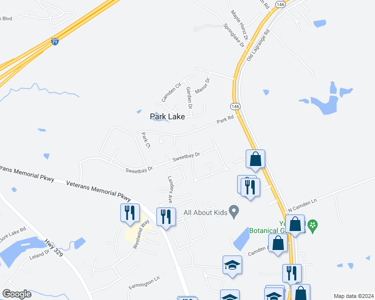 map of restaurants, bars, coffee shops, grocery stores, and more near 5606 Winter Garden Way in Crestwood