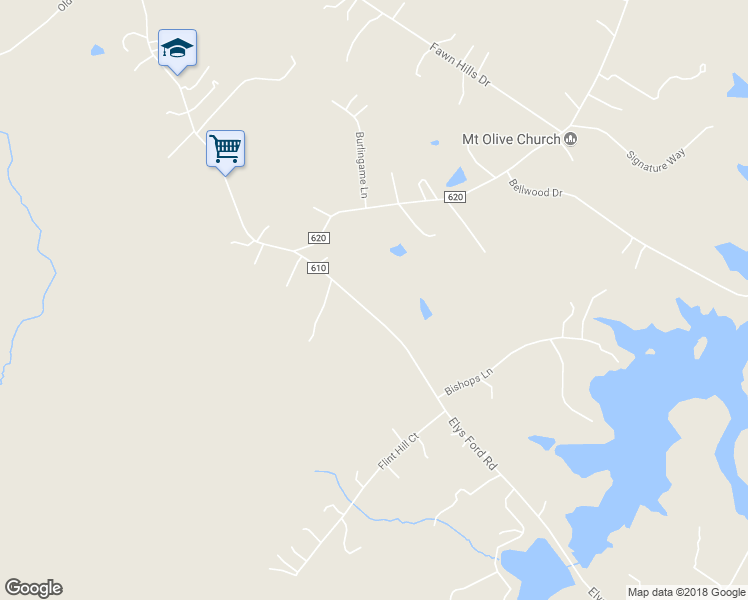 map of restaurants, bars, coffee shops, grocery stores, and more near 9915 Elys Ford Road in Fredericksburg