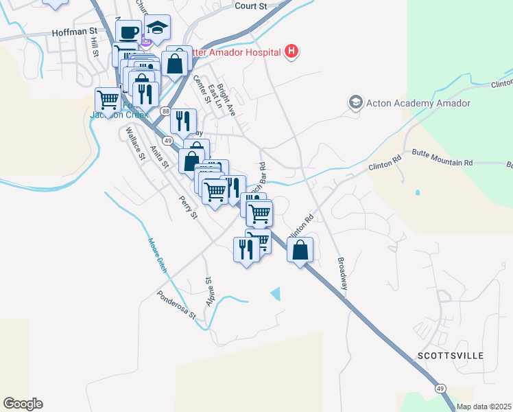 map of restaurants, bars, coffee shops, grocery stores, and more near 151 Shopping Drive in Jackson
