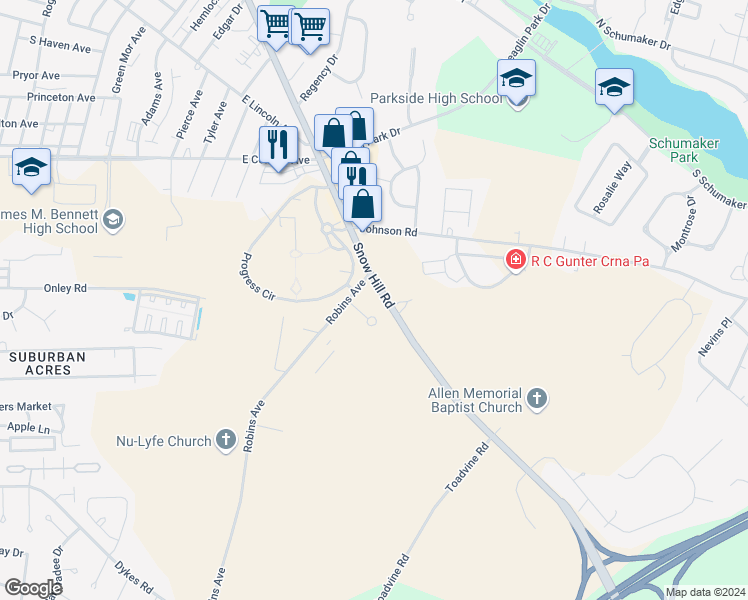 map of restaurants, bars, coffee shops, grocery stores, and more near 707 Ramsey Court in Salisbury